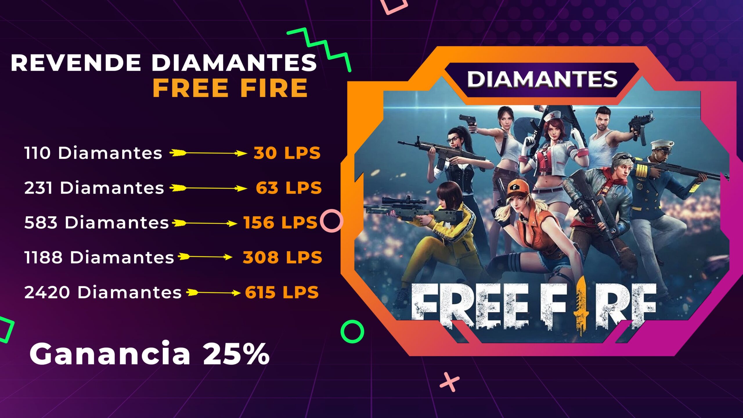 Recarga Diamantes Free Fire - Ecuador y Pavos en fornite